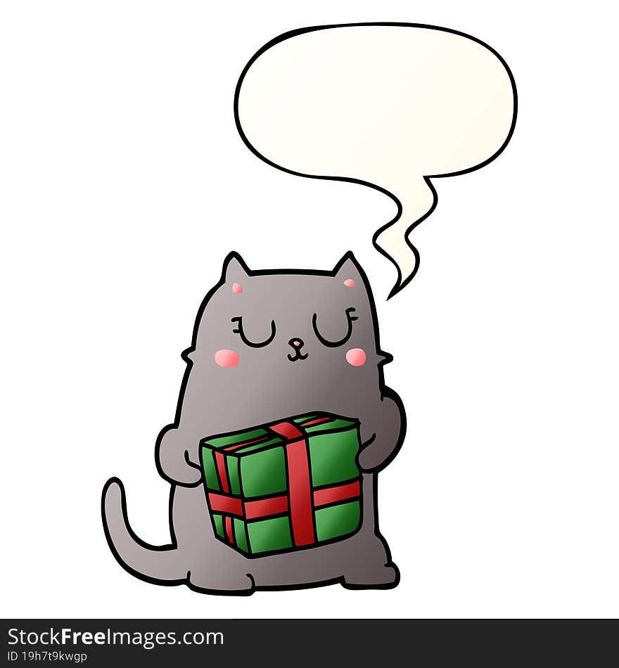 cartoon christmas cat and speech bubble in smooth gradient style