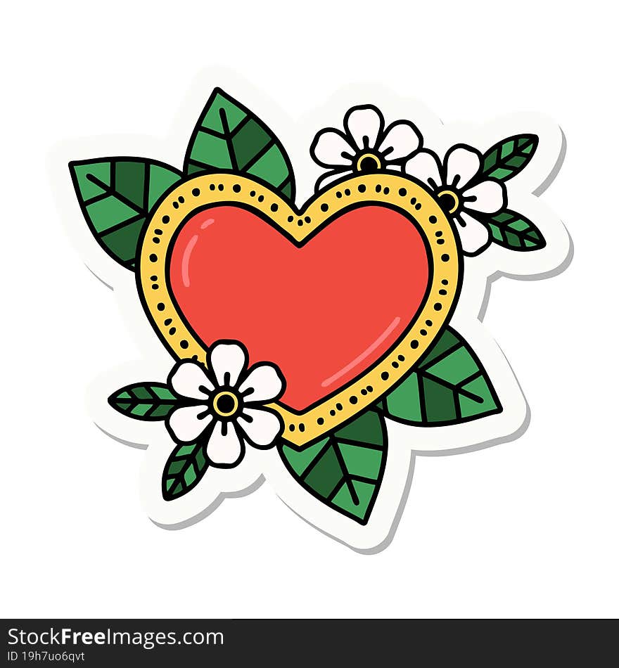 sticker of tattoo in traditional style of a botanical heart. sticker of tattoo in traditional style of a botanical heart