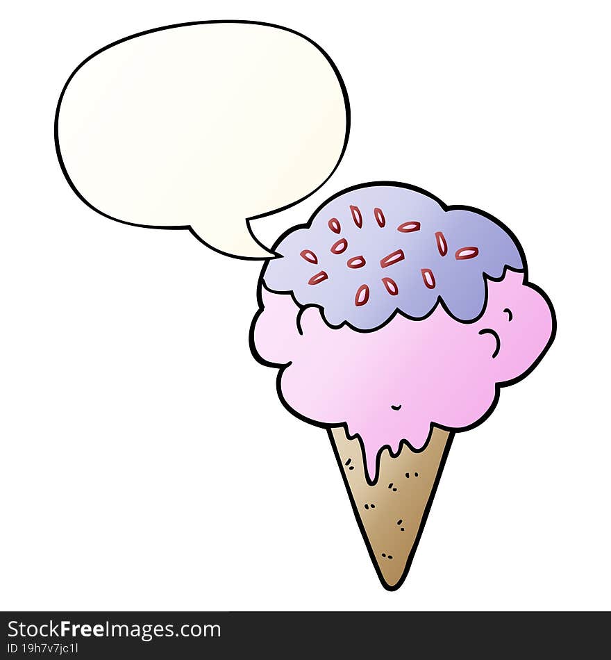 cartoon ice cream and speech bubble in smooth gradient style