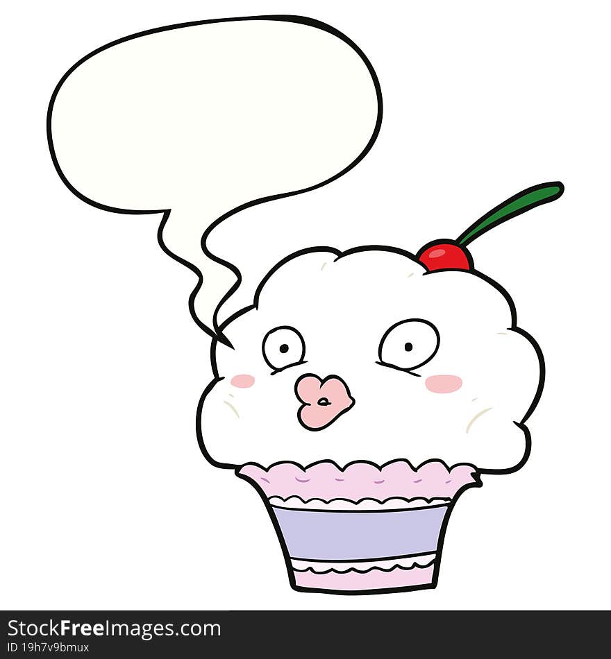 funny cartoon cupcake with speech bubble. funny cartoon cupcake with speech bubble