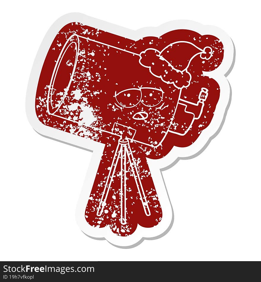 cartoon icon of a bored telescope with face wearing santa hat