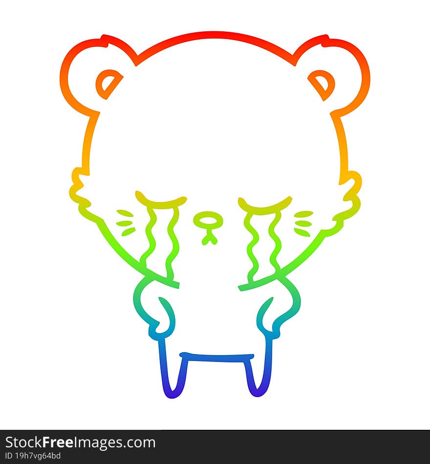 rainbow gradient line drawing crying cartoon bear