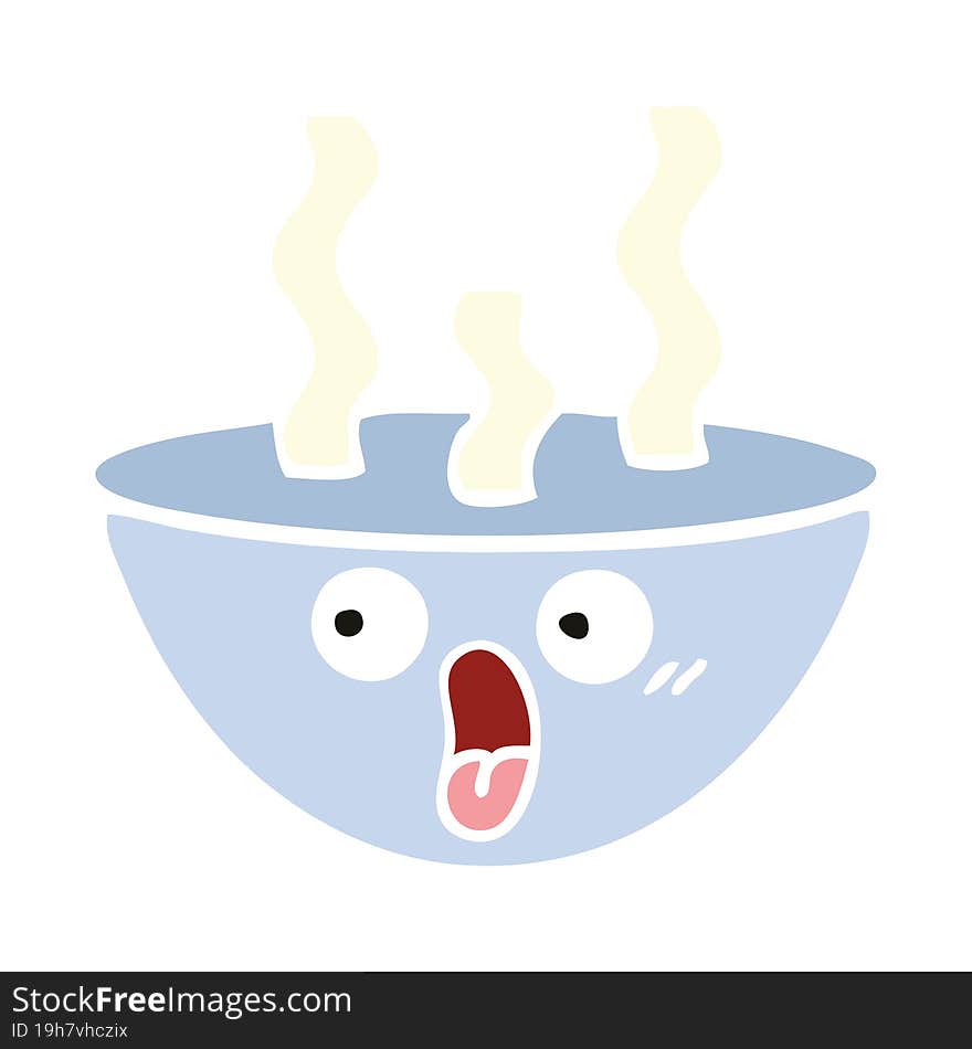 flat color retro cartoon bowl of hot soup