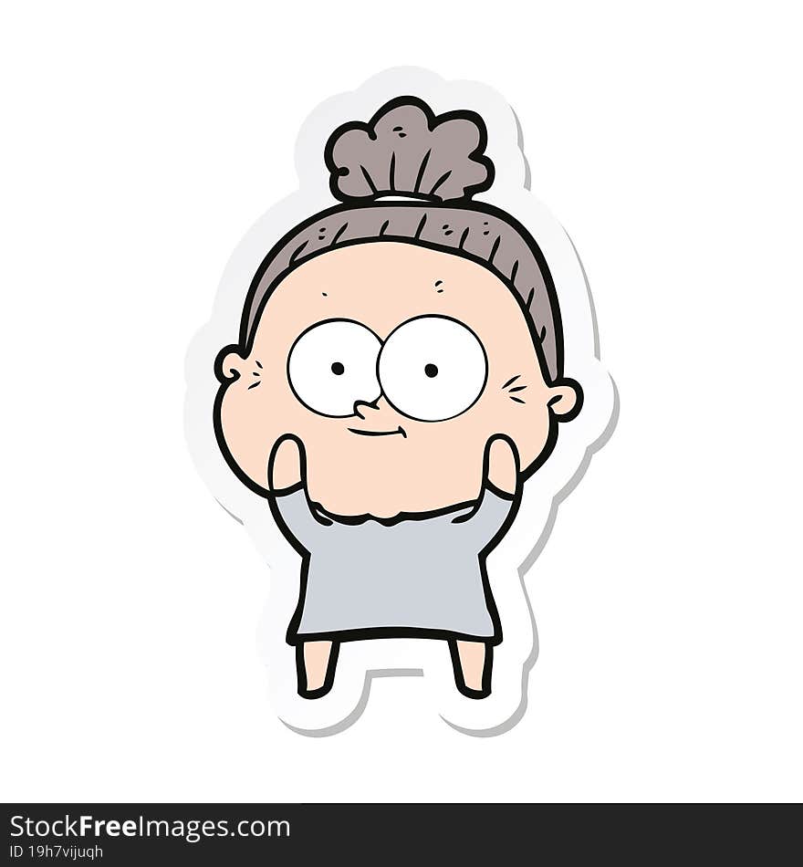 sticker of a cartoon happy old woman