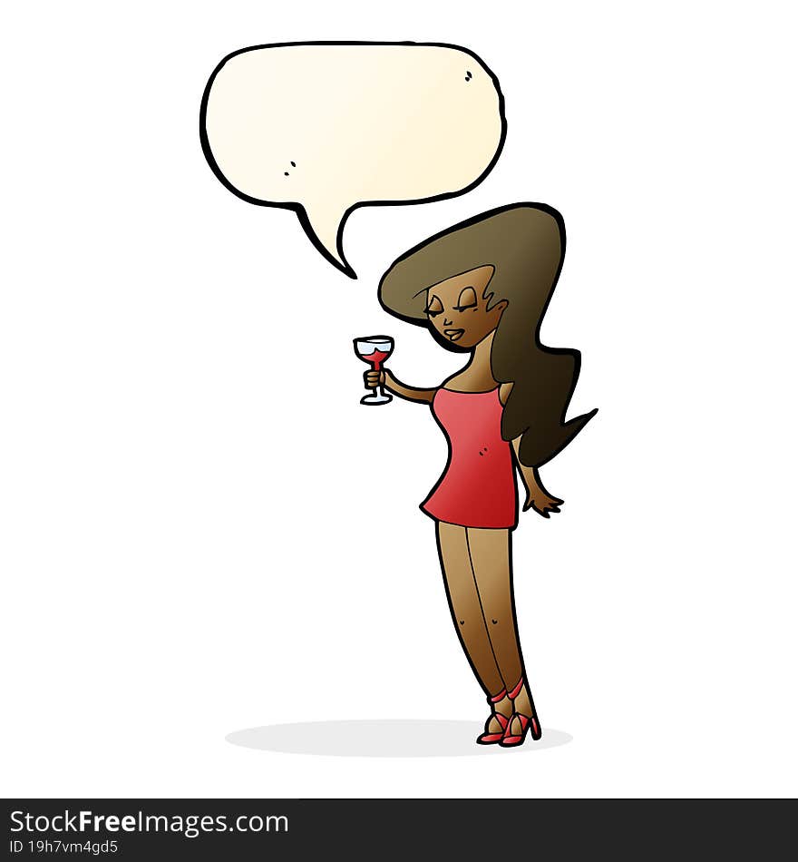 cartoon woman at party with speech bubble