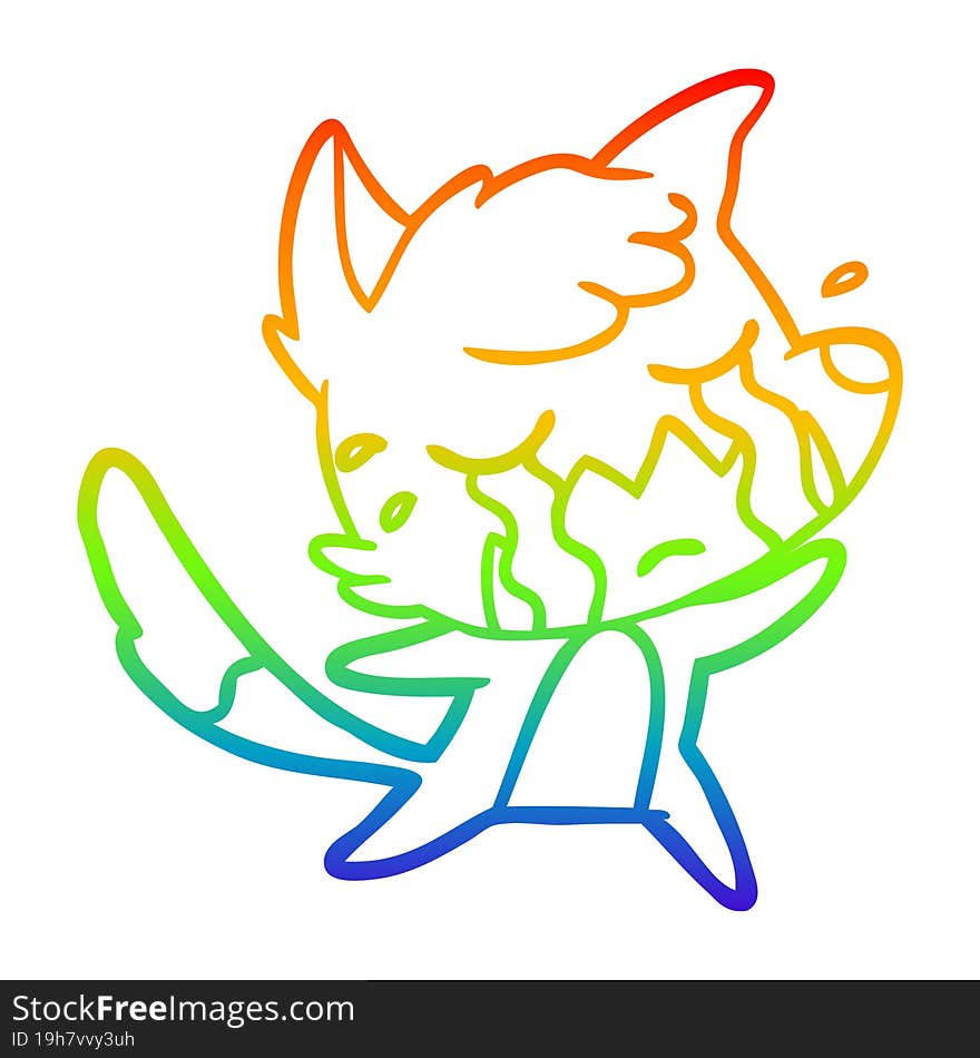 Rainbow Gradient Line Drawing Crying Fox Cartoon