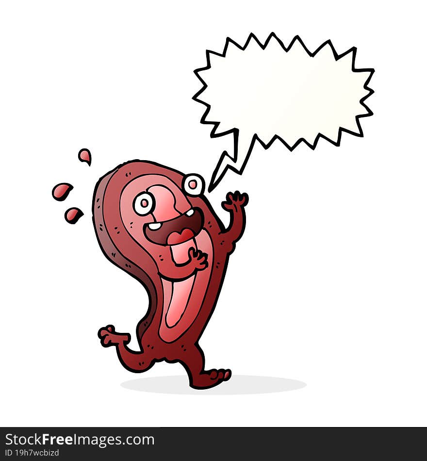 meat cartoon character with speech bubble