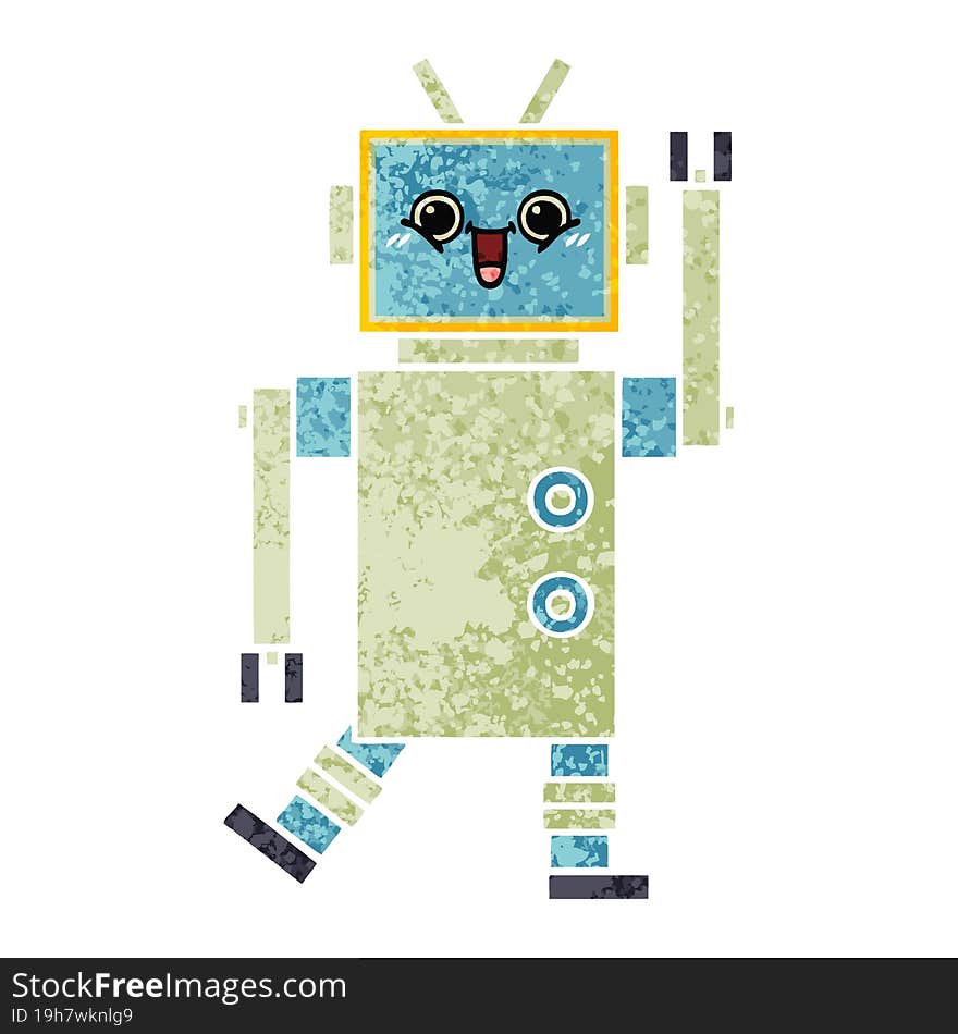 retro illustration style cartoon robot