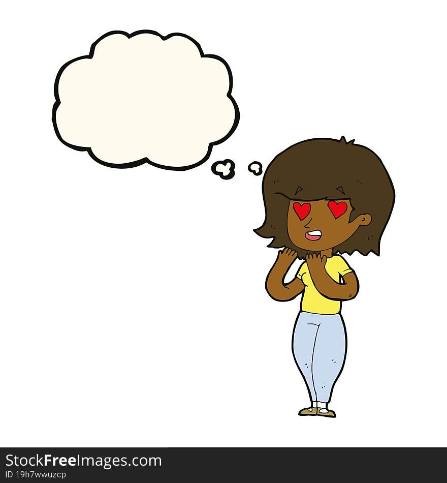 cartoon woman in love with thought bubble