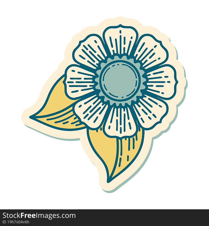 sticker of tattoo in traditional style of a flower. sticker of tattoo in traditional style of a flower