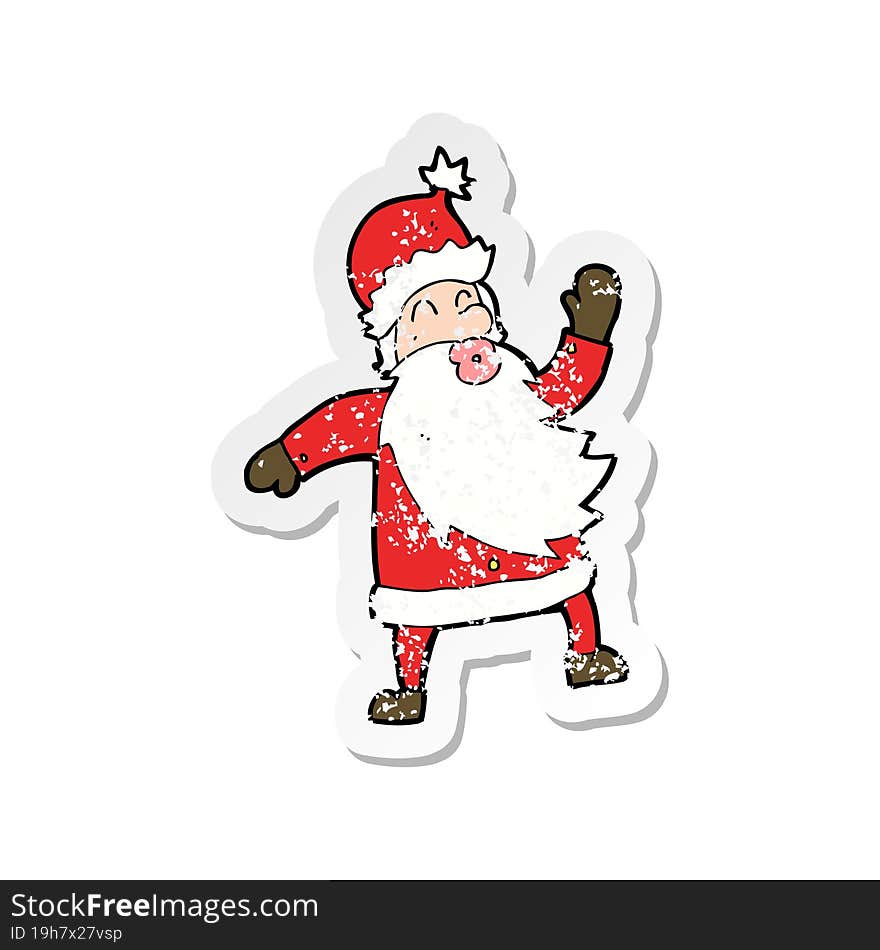 retro distressed sticker of a cartoon santa