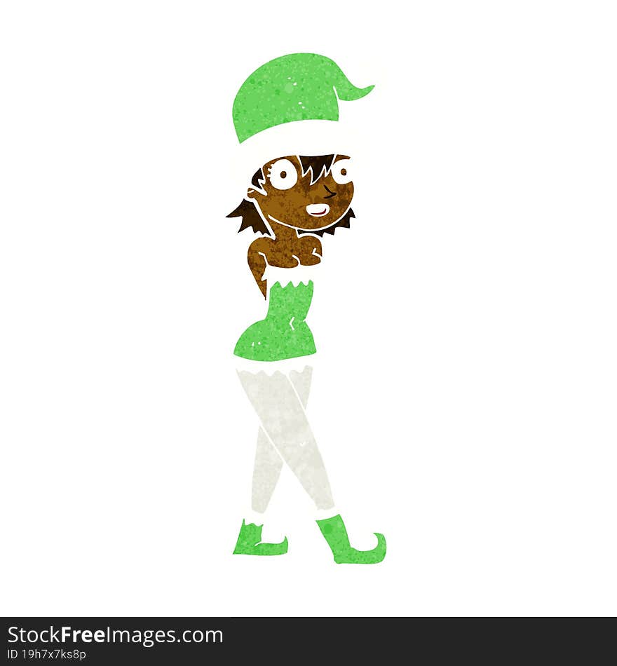 Cartoon Woman In Christmas Elf Costume