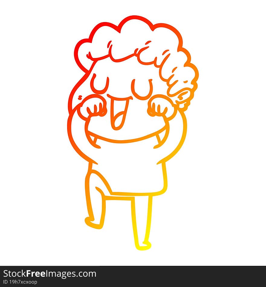 warm gradient line drawing laughing cartoon man rubbign eyes