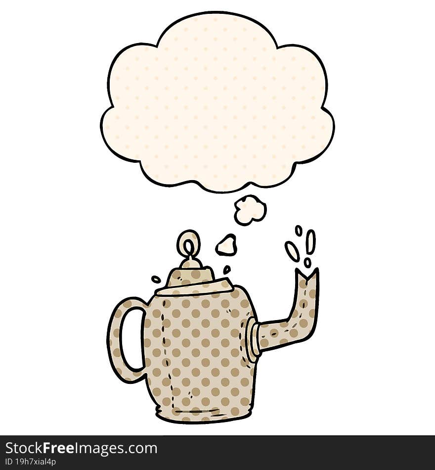 cartoon old kettle with thought bubble in comic book style