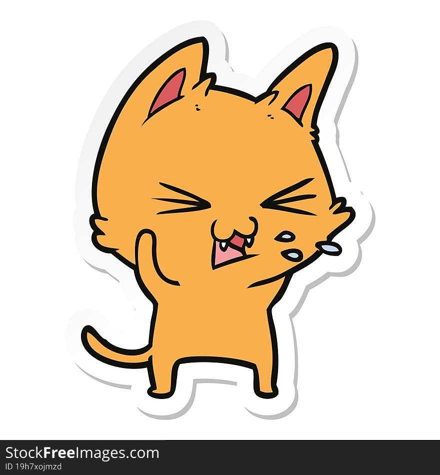 sticker of a cartoon cat hissing