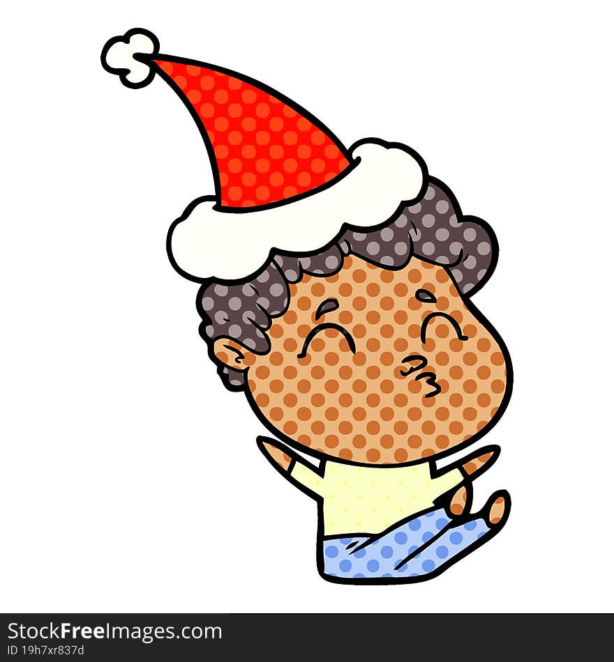 Comic Book Style Illustration Of A Man Pouting Wearing Santa Hat