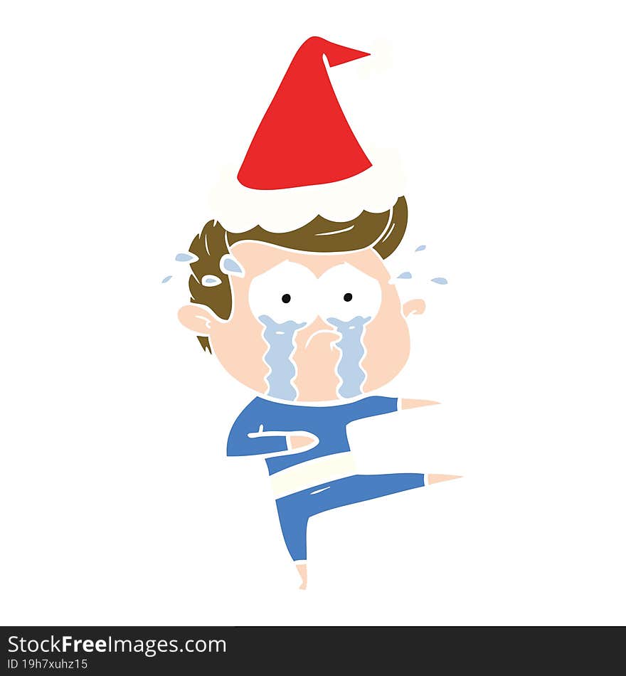 flat color illustration of a crying dancer wearing santa hat