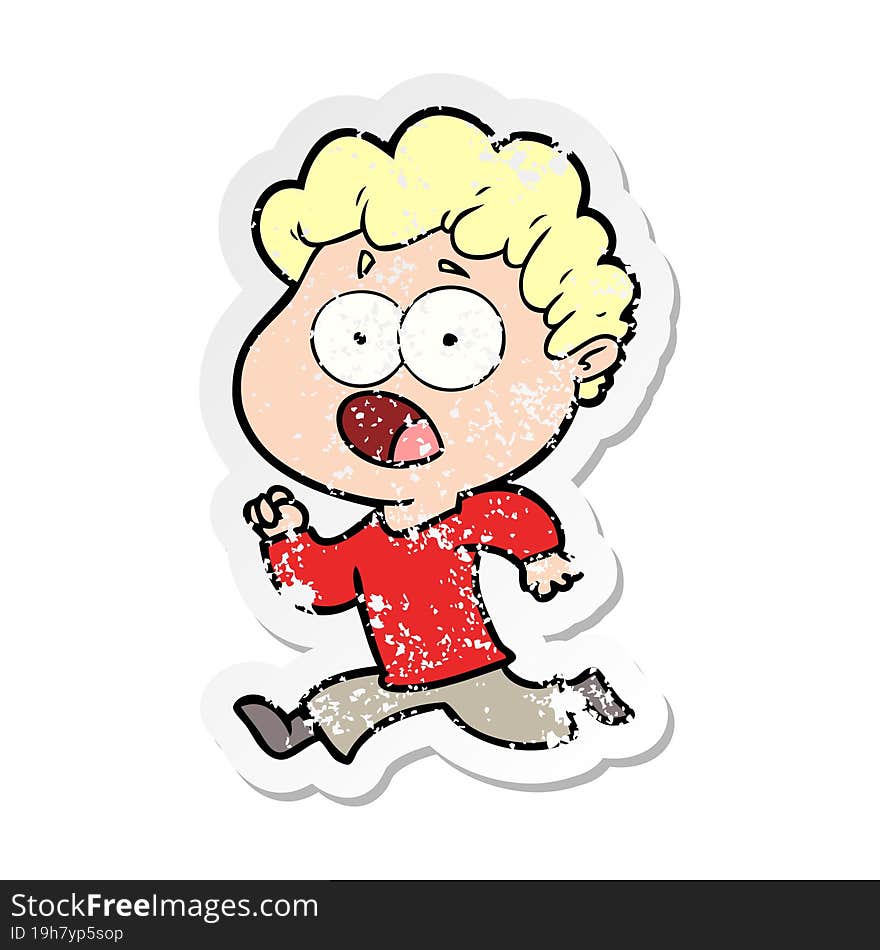 Distressed Sticker Of A Cartoon Man Gasping In Surprise