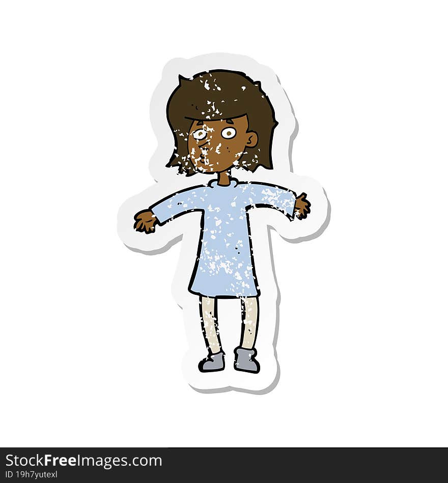 Retro Distressed Sticker Of A Cartoon Nervous Woman