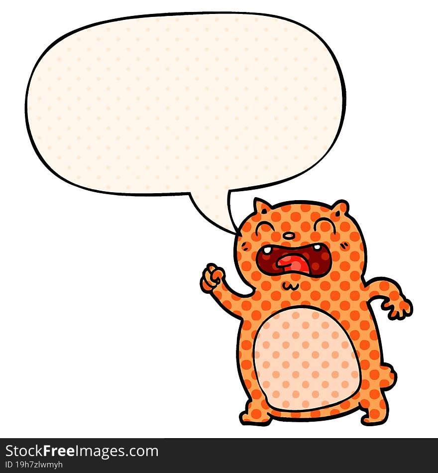 cartoon cat with speech bubble in comic book style