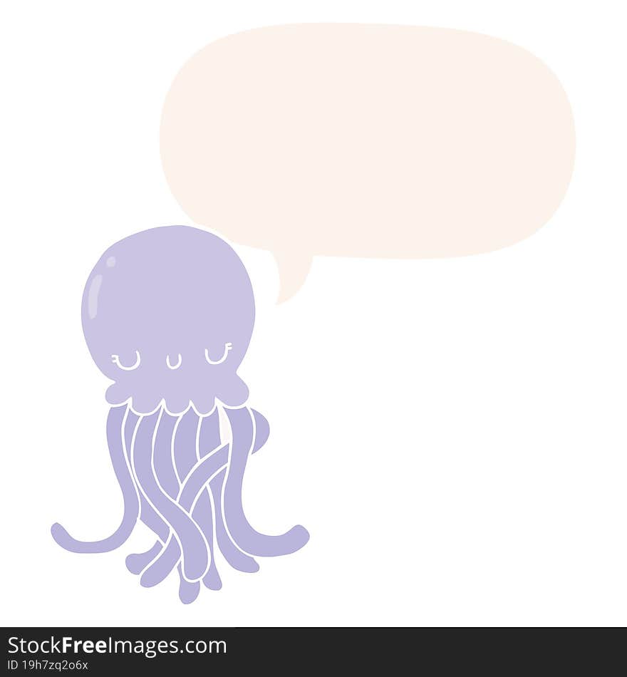 cute cartoon jellyfish and speech bubble in retro style