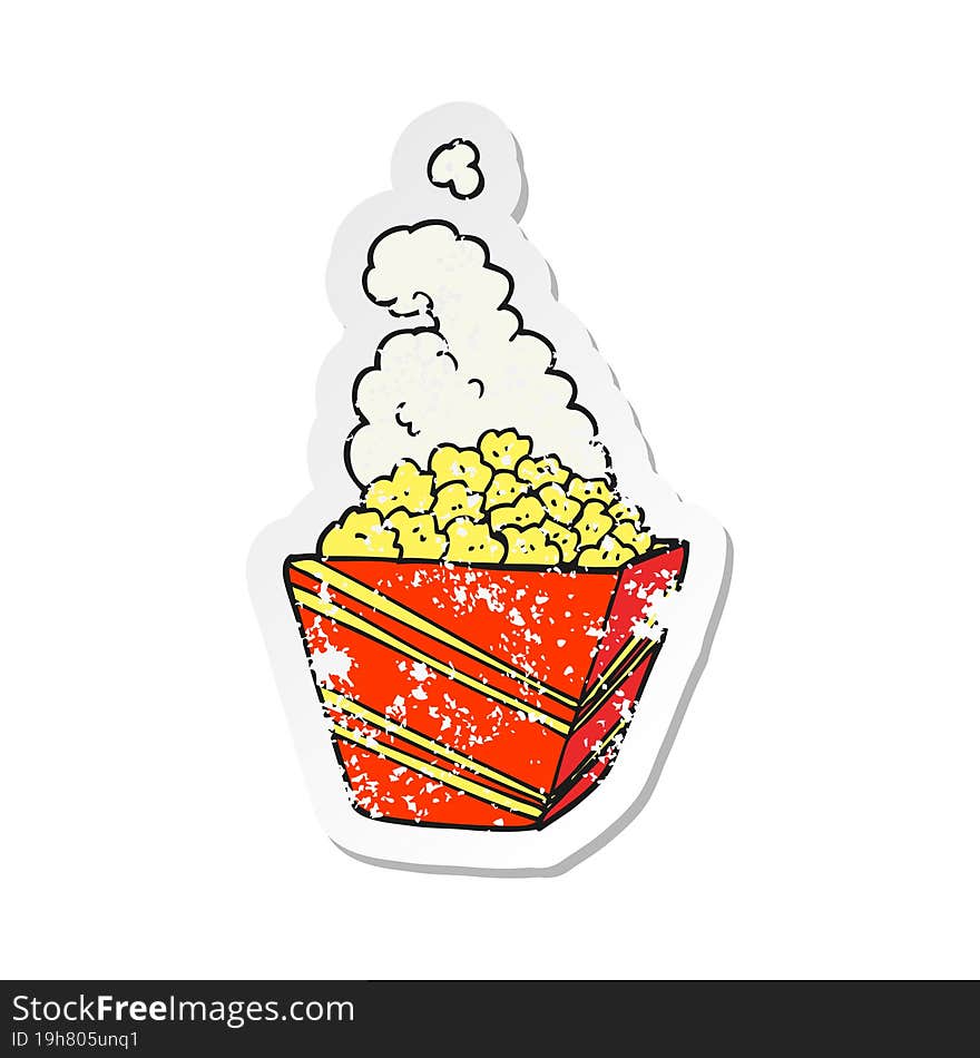 retro distressed sticker of a cartoon fresh popcorn