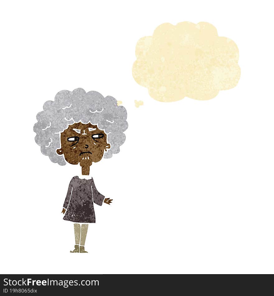 cartoon old lady with thought bubble