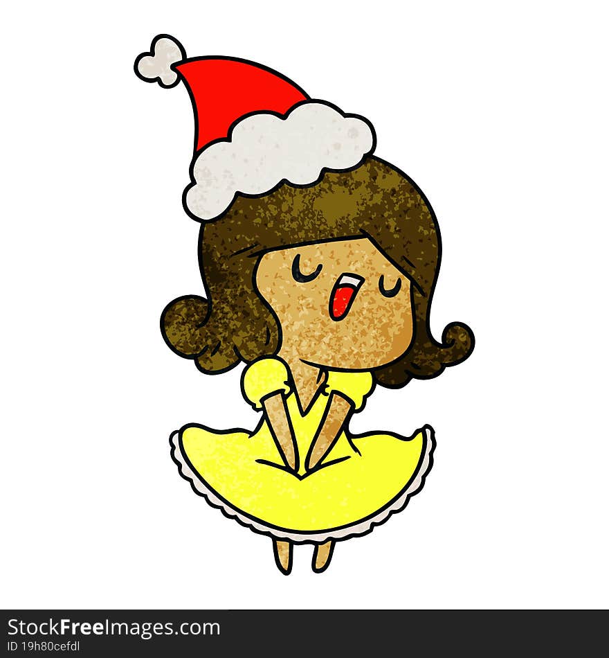 christmas textured cartoon of kawaii girl