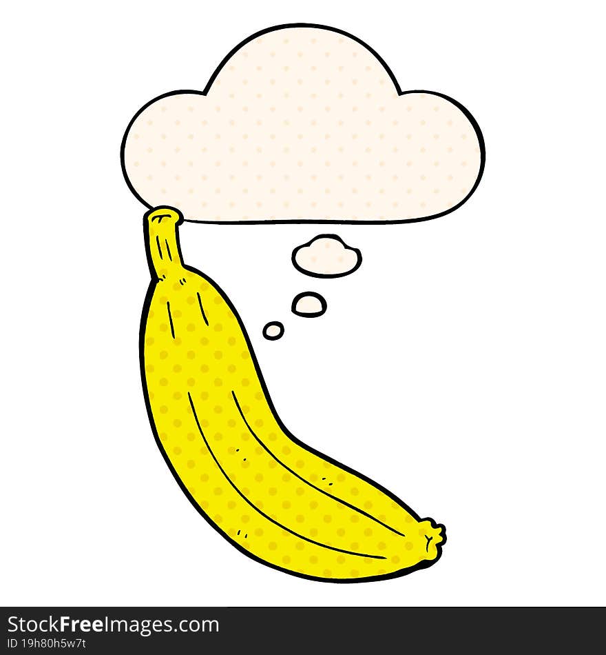 cartoon banana and thought bubble in comic book style