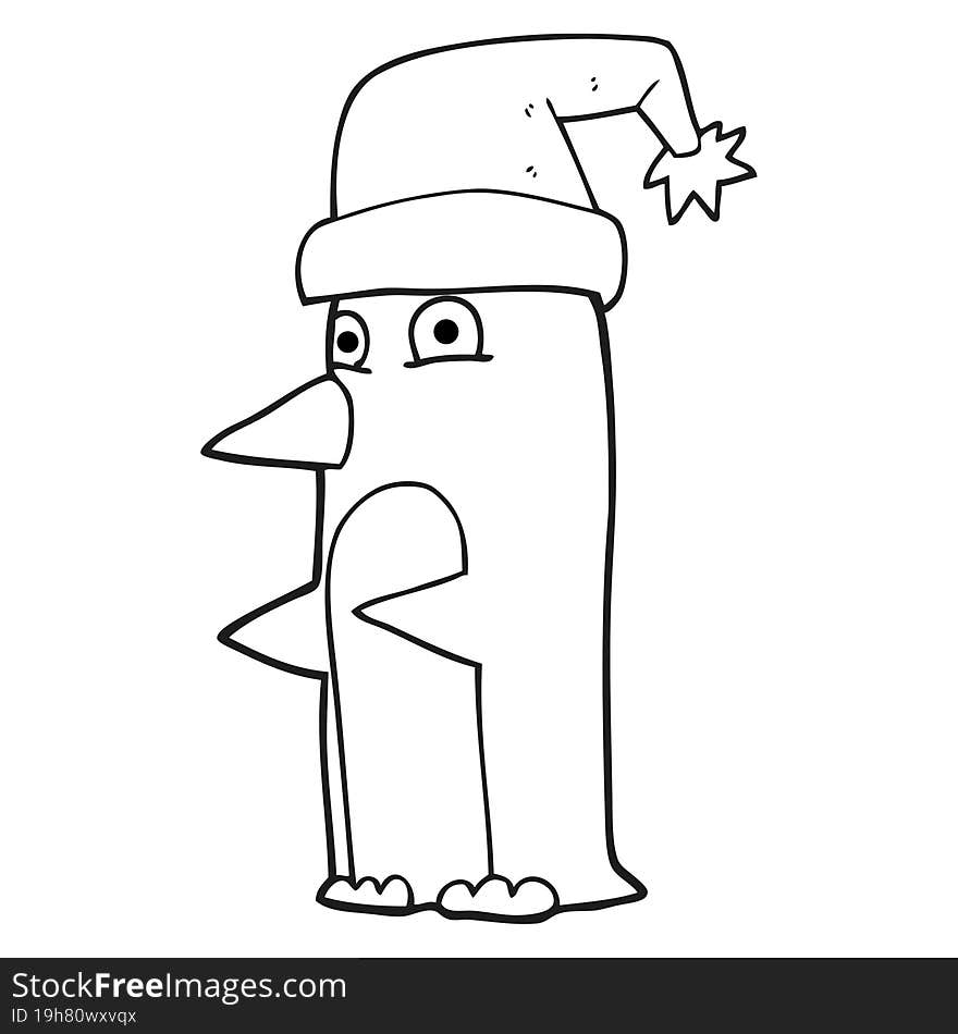 black and white cartoon christmas penguin