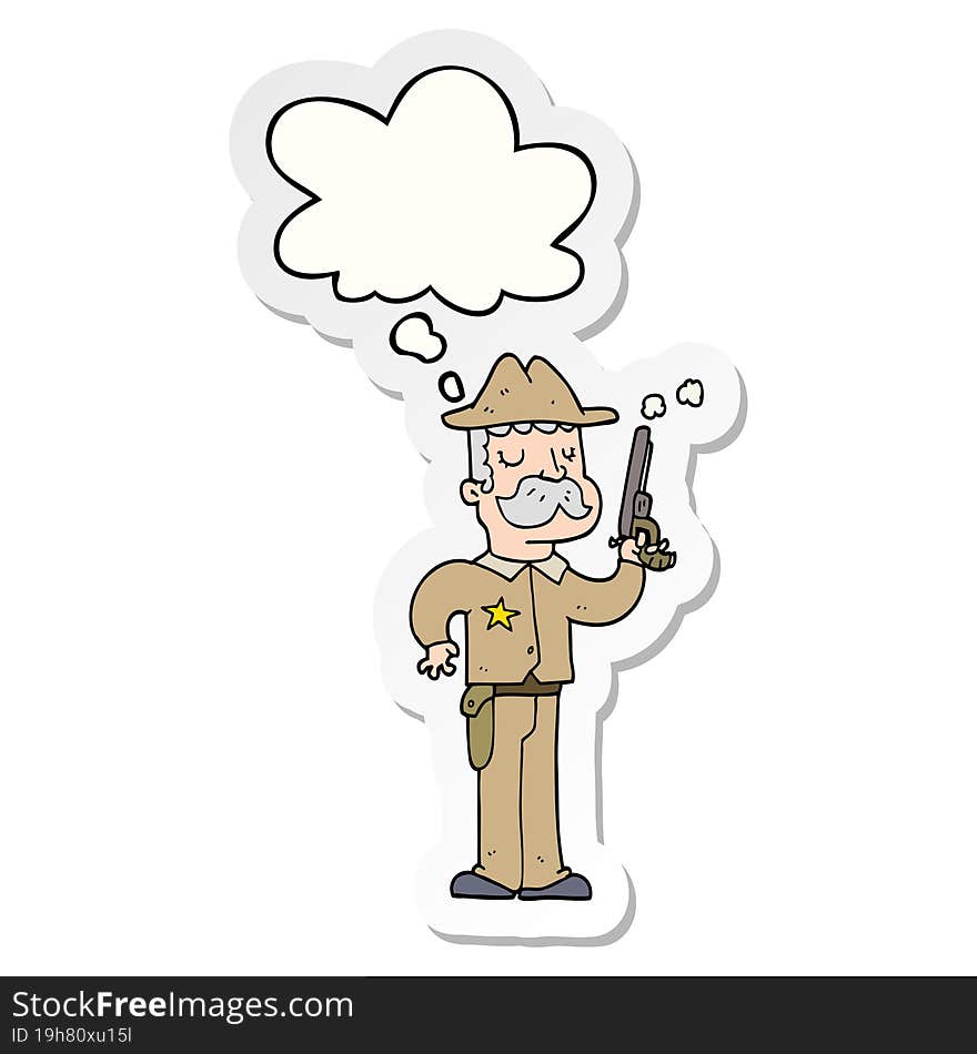 cartoon sheriff with thought bubble as a printed sticker