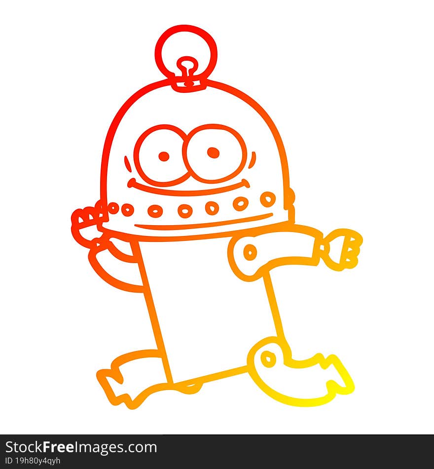 warm gradient line drawing happy carton robot with light bulb