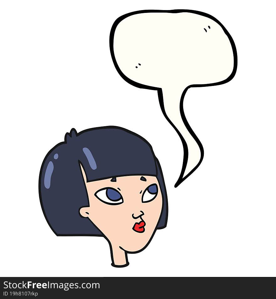 freehand drawn speech bubble cartoon female face