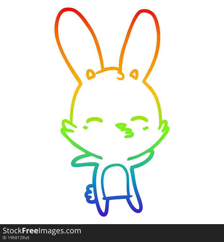 Rainbow Gradient Line Drawing Curious Bunny Cartoon