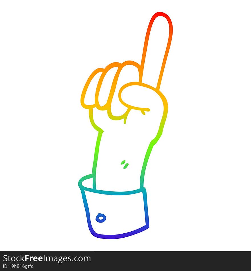 rainbow gradient line drawing of a cartoon pointing hand