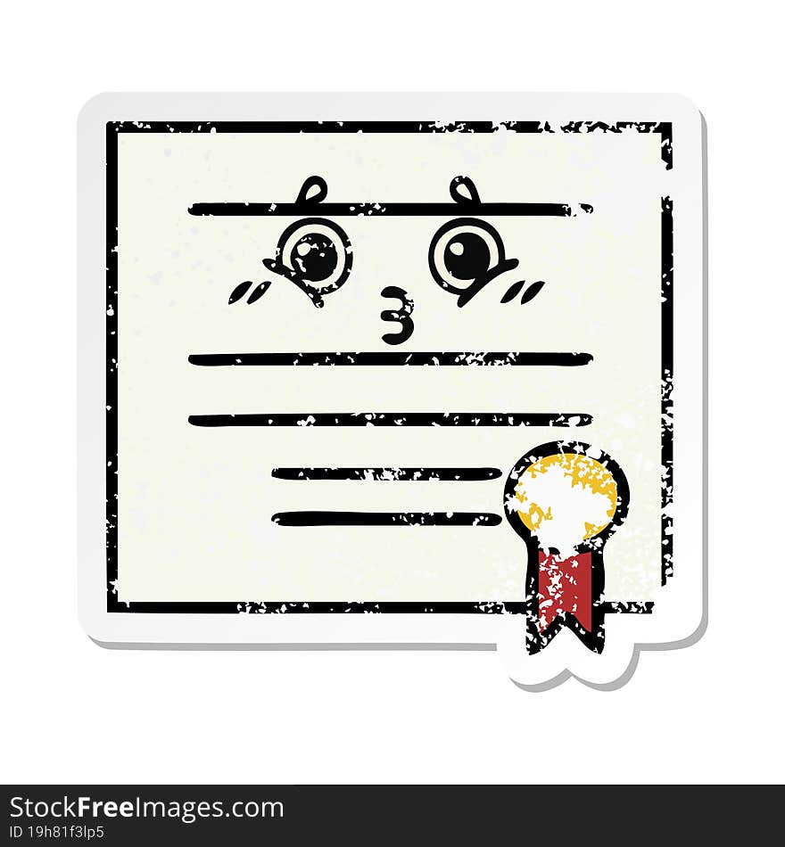 Distressed Sticker Of A Cute Cartoon Graduation Diploma