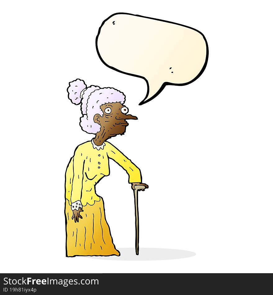 cartoon old woman with speech bubble