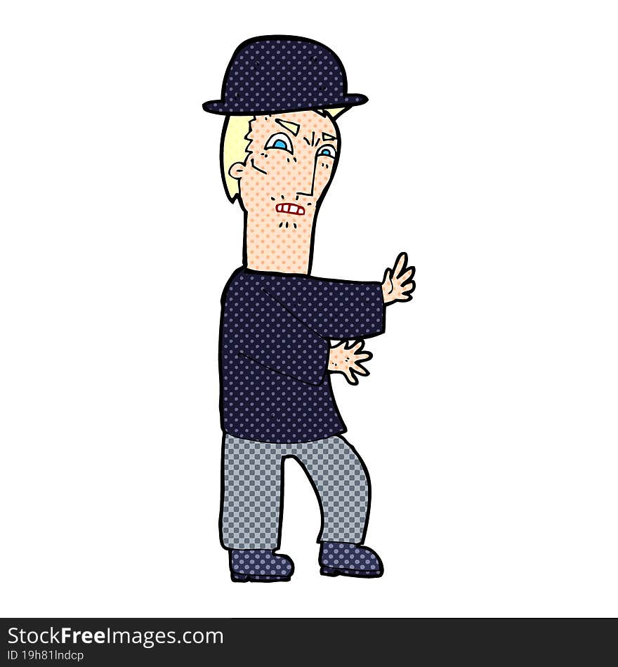 cartoon man wearing bowler hat