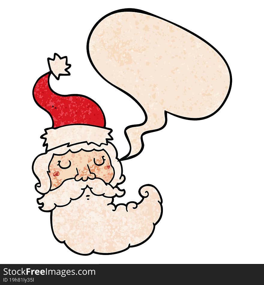 Cartoon Santa Face And Speech Bubble In Retro Texture Style