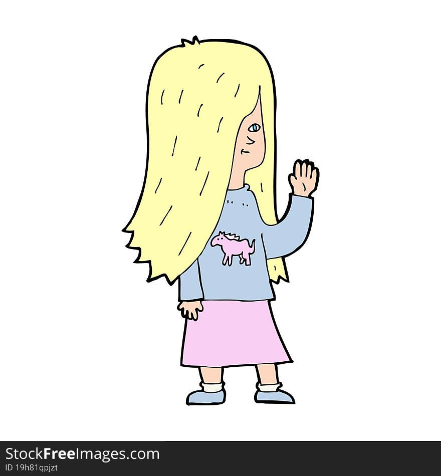 cartoon girl with pony shirt waving