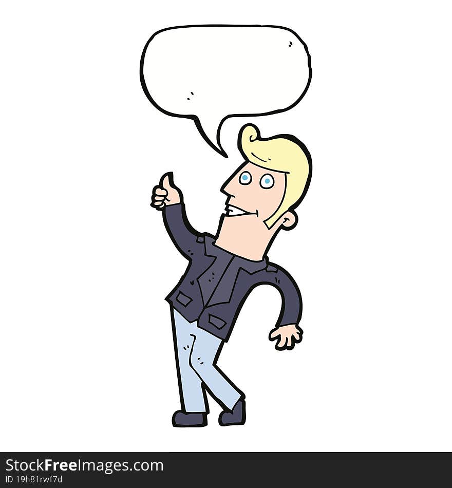 cartoon man giving thumbs up sign with speech bubble