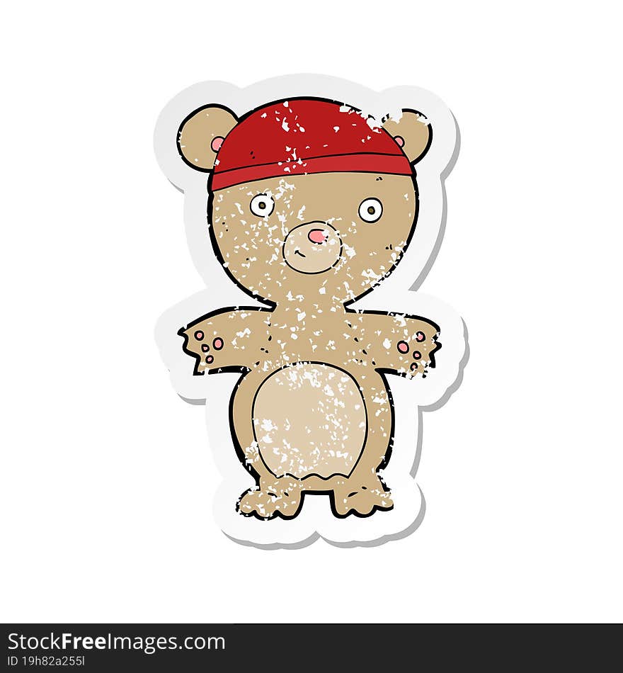 retro distressed sticker of a cartoon teddy bear