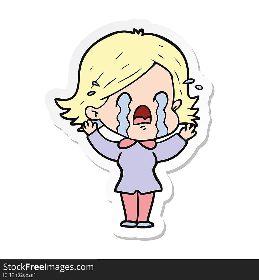 sticker of a cartoon woman crying