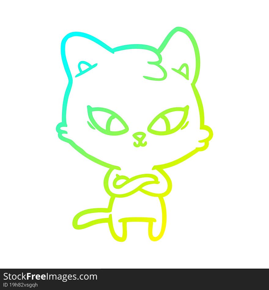 cold gradient line drawing of a cute cartoon cat