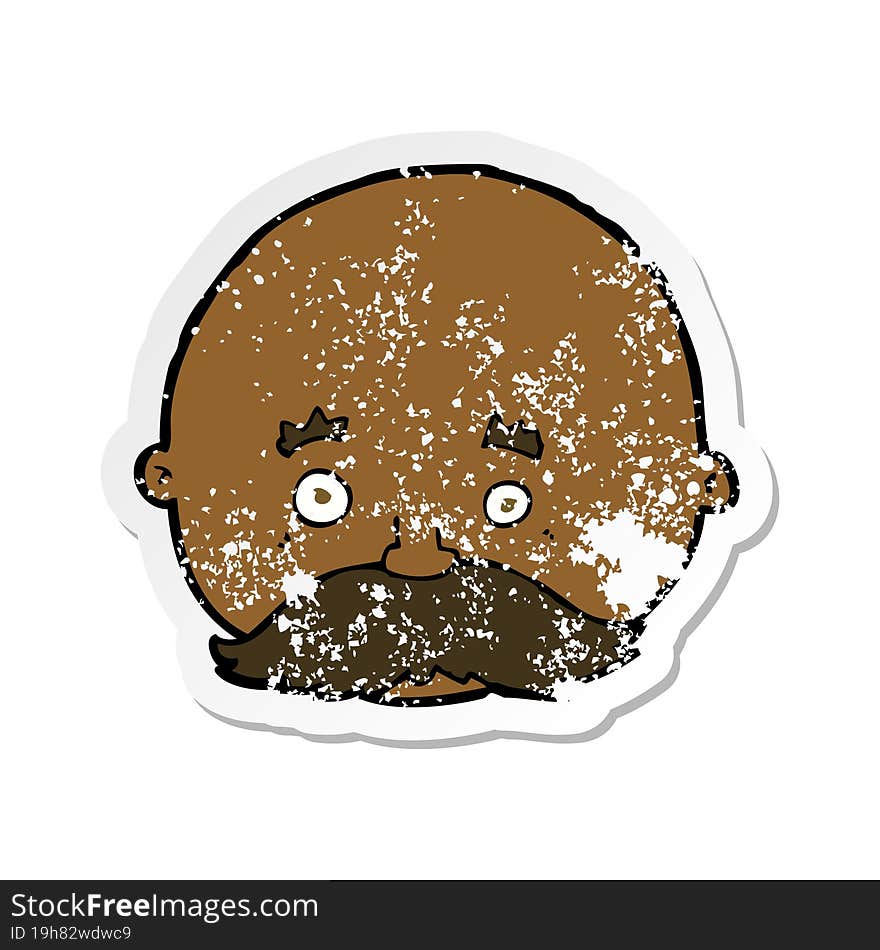 retro distressed sticker of a cartoon bald man with mustache