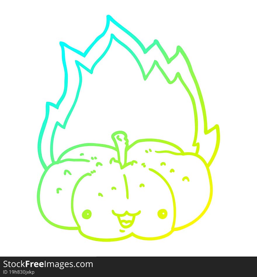 cold gradient line drawing cartoon flaming pumpkin