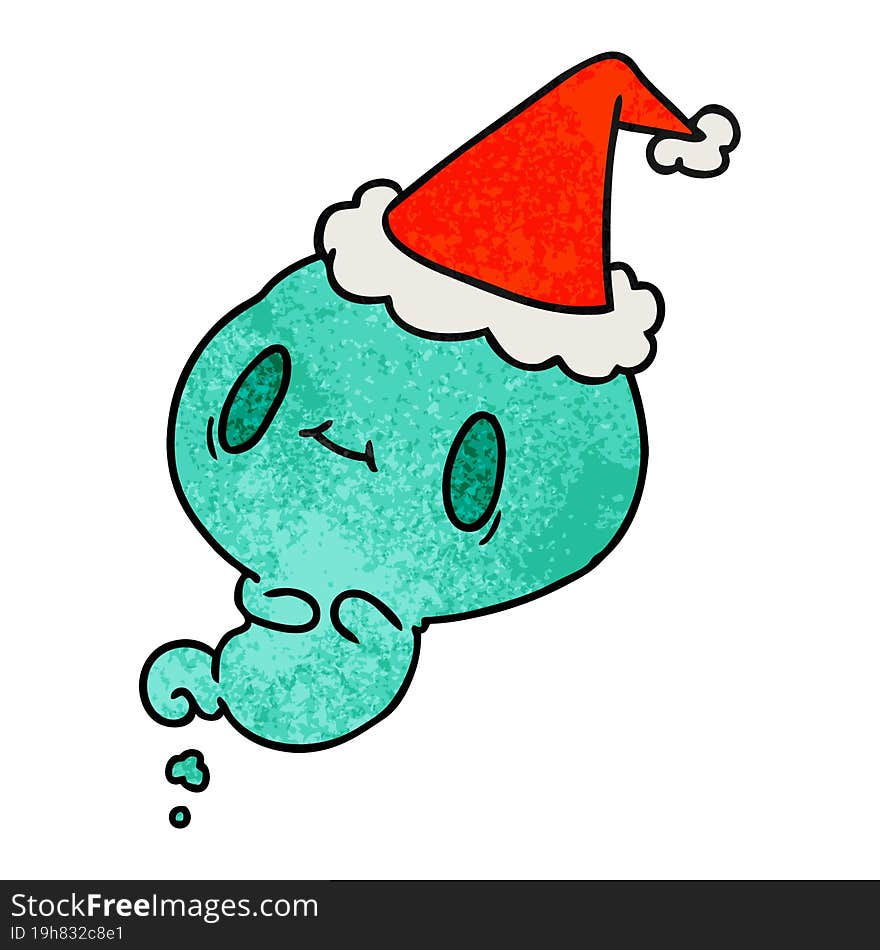 hand drawn christmas textured cartoon of kawaii ghost