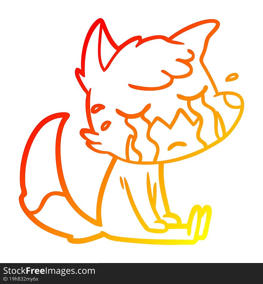 warm gradient line drawing crying fox cartoon