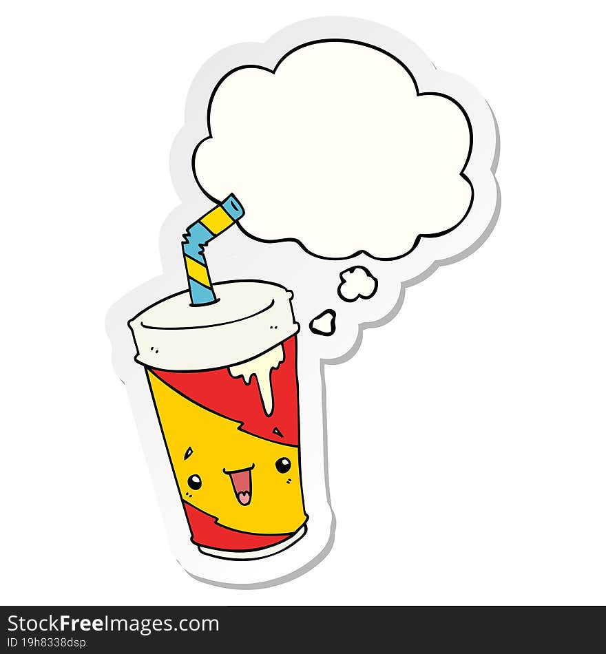 cartoon soda cup and thought bubble as a printed sticker