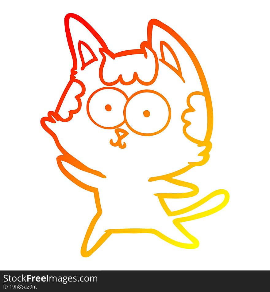 warm gradient line drawing of a happy cartoon cat